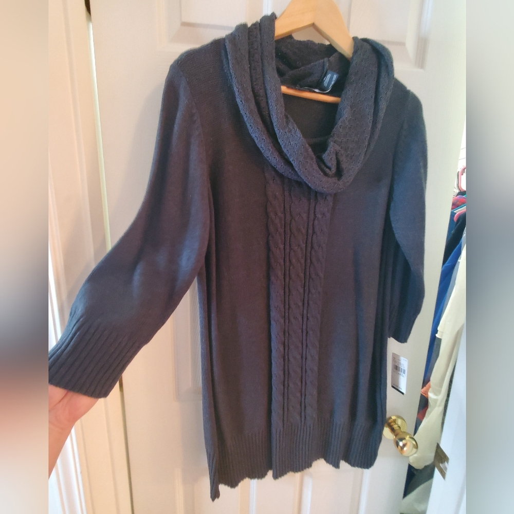 NWT Alyx Women's XL Dark Gray Cable Sweater Tunic w/Matching Scarf